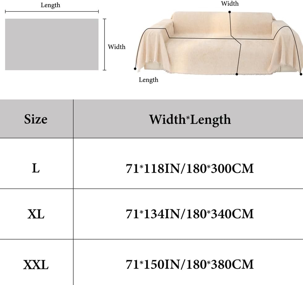 AMWAN Simple Sofa Cover for Living Room Creamy Beige Chenille Couch Cover for Dogs,Cats,Kids 3 Cushion Sofa Slipcover for Sectional Sofa Machine Washable 71"x134"