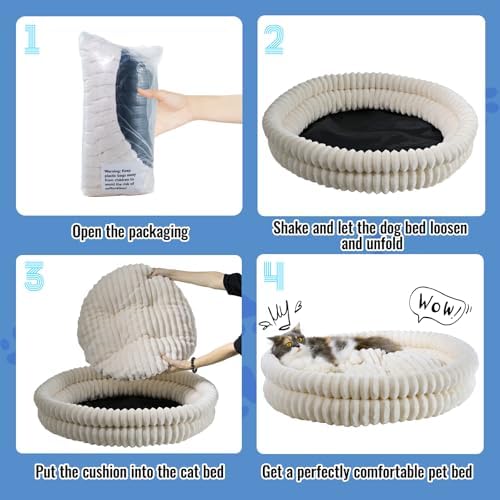 Washable Cat Bed Donut Dog Beds for Small Dogs with Corduroy Fleece Super Soft Pet Bed for Puppy and Kitten,27 * 27 * 6 in