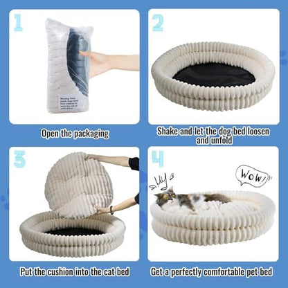 Washable Cat Bed Donut Dog Beds for Small Dogs with Corduroy Fleece Super Soft Pet Bed for Puppy and Kitten,27 * 27 * 6 in