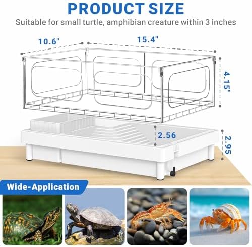 GOZILLA Small Turtle Tank Kit(Tank+Lamp), Acrylic Turtle Starter Kit, Reptile Habitat and Terrarium with Multi-Functional Areas for Small Reptiles. (White+Lamp)