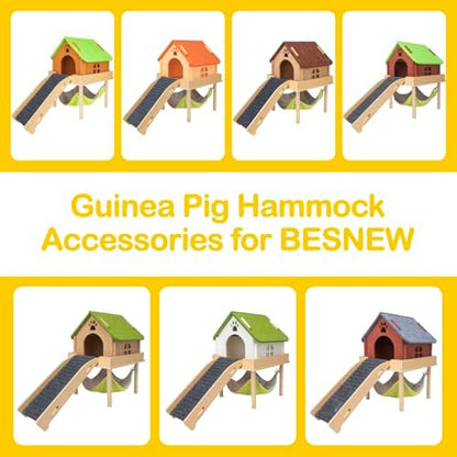BESNEW Enlarged Guinea Pig Hammock,Bunny Ferret Hamster Small Animal Hammock for Hiding Sleeping,Wooden Guinea Pig Hammock Accessories