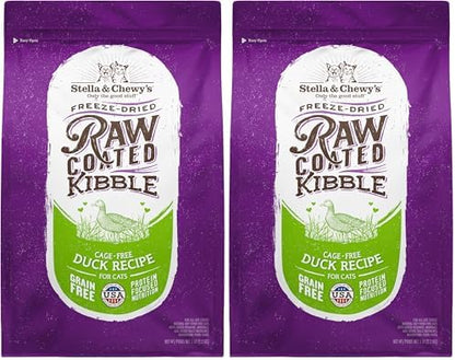 Stella & Chewy's Raw Coated Cat Food - High Protein, Grain-Free Kibble with Cage-Free Duck - Premium Digestive Support with Probiotics - All Natural Small Kibble - Perfect for Picky Eaters - 5 lb Bag