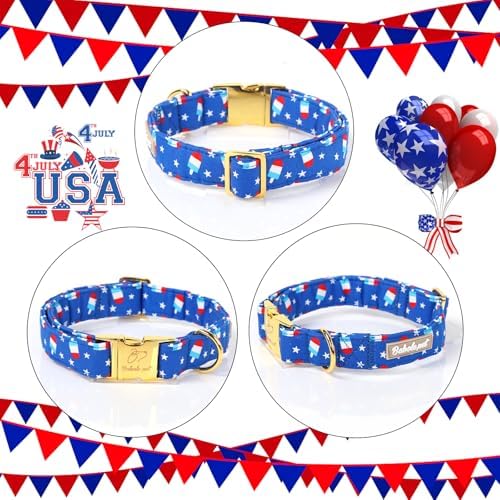 4th of July Dog Collar, Blue Flag Popsicle Patriotic Pet Collar with Metal Buckle, Adjustable Summer Holiday Dog Collars for Small Medium Large Dogs XS
