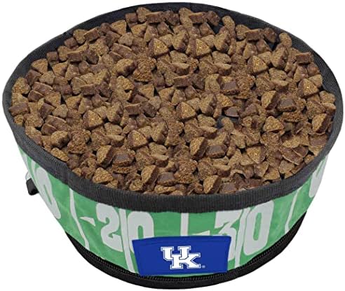 Pets First NCAA Kentucky Wildcats Collapsible Dog Travel Bowl, Food and Water Bowl for Dogs & Cats. Lightweight Leak-Proof Pet Bowl for Travel with Football Field & Pebble-Grain Design