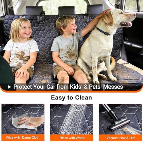 Meginc Dog Car Seat Cover for Back Seat, Waterproof Non-Slip Bench Protector for Dogs & Kids, Durable 600D Scratch Proof Seat Cover for Hair, Scratches, Travel and Daily Use in Full Size SUVs