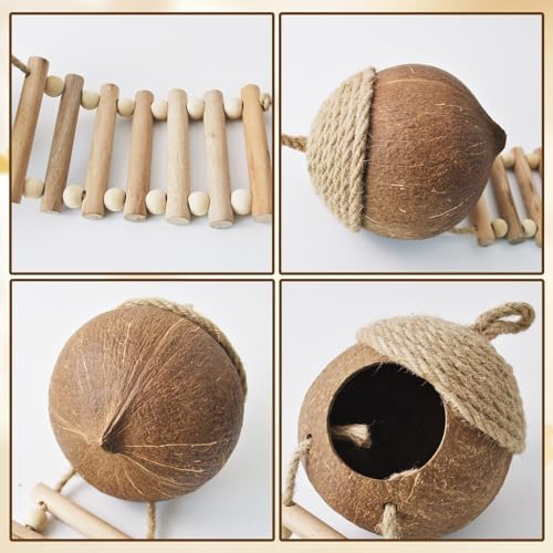 5 PCS Gecko Tank Accessories,Gecko Coconut Hide with Ladder Reptile Terrarium Plants Hammock Climbing Flexible Jungle Vine Tank Decor for Crested Gecko,Baby Bearded Dragon,Chameleon,Snake