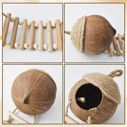 5 PCS Gecko Tank Accessories,Gecko Coconut Hide with Ladder Reptile Terrarium Plants Hammock Climbing Flexible Jungle Vine Tank Decor for Crested Gecko,Baby Bearded Dragon,Chameleon,Snake
