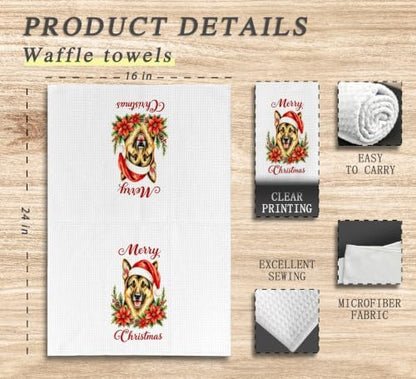 Christmas German Shepherd Kitchen Dish Towels Dishcloth 16x24 Inches