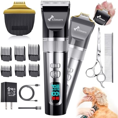 Gimars 4 in 1 Dog Grooming Clippers with Small Trimmer, 7000RPM High-Power 4-Speed Quiet Pet Shaver (≤55dB), Cordless Rechargeable Dog Hair Clippers for Thick Coats with Scissors, Comb & USB