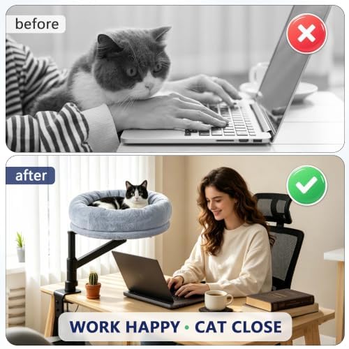 ANWA Cat Desk Bed for Indoor Cats, Heavy Duty Desk Hammock Cat Bed, Gray