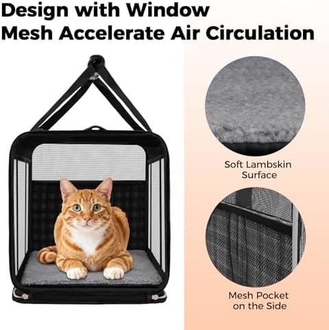 Soft Sided Cat Carrier for Large Cats Up to 20 Lbs, Collapsible Cat Bag Airline Approved with Upgrade Zipper Closures,17 * 12 * 12in Pet Travel Carrier for Small Dogs Puppy or 2 Kittens, Black
