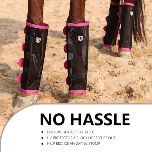 Harrison Howard Loose-Fitting Horse Fly Leggings Breathable, Tear-Resistant Fine Mesh Leg Guards Stay-on Comfortable Fly Boots (Set of 4)