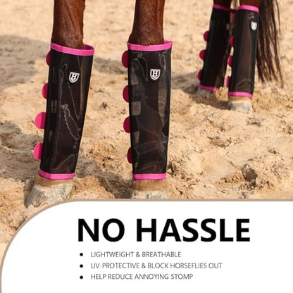 Harrison Howard Loose-Fitting Horse Fly Leggings Breathable, Tear-Resistant Fine Mesh Leg Guards Stay-on Comfortable Fly Boots (Set of 4)