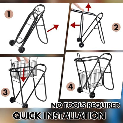Horse Saddle Tack Cart with Wheels, Rolling Iron Heavy Duty Trailer Organizer with Hooks Foldable Horse Cinch Equipments Stable Storage Tool for Saddle Moving Transport Organizer Supplies