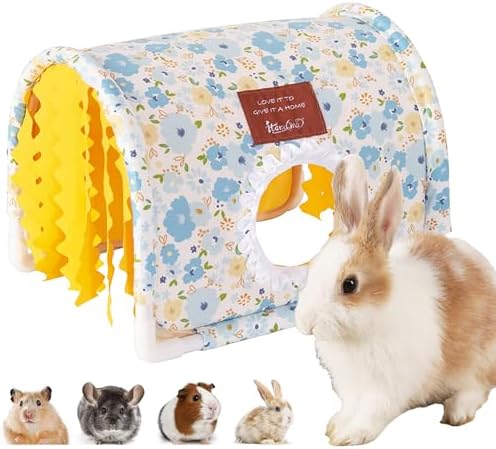 Guinea Pig Hideout Tunnel - Stable Washable Small Animal Tunnel Hide with Curtains,Guinea Pig Accessories for Hamster/Chinchilla/Dwarf Rabbit/Ferret (Blue, Large)