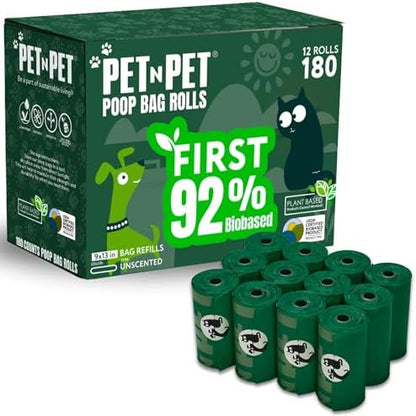 Pet N Pet Dog Poop Bags Rolls, 180 Count, Unscented Leak Proof Thick Waste