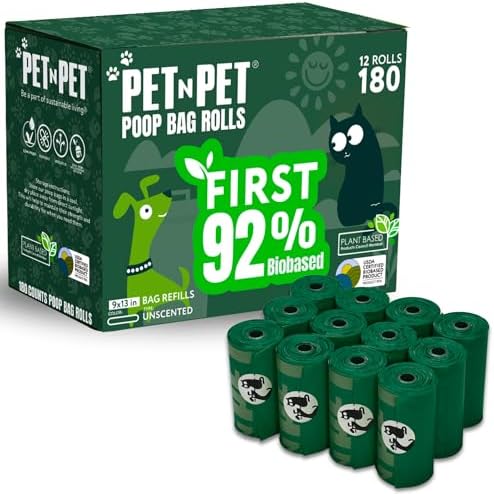 Pet N Pet Dog Poop Bags Rolls, 180 Count, Unscented Leak Proof Thick Waste