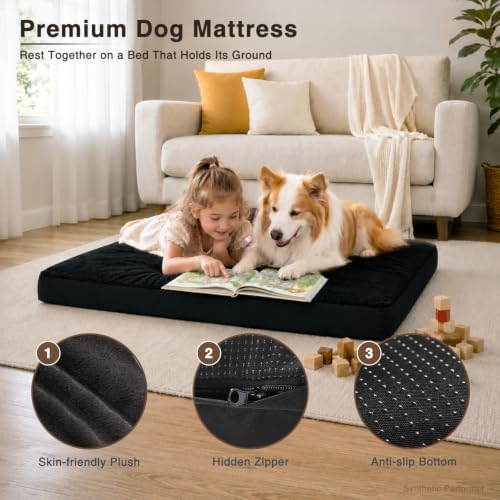 NUPIDA Waterproof Large Dog Bed for Crate with Washable Cover, 35x22, Black