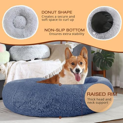 JOLLYVOGUE Dog Bed, Calming Anti-Anxiety Large Dog Bed, Fluffy Donut Cushion for Medium and Large Pets (31")