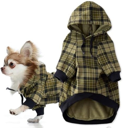 Pet Passion Rocky II Dog Hoodie, Olive Chesterfield Plaid, X-Small