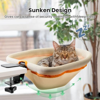 JUNSPOW Cat Desk Bed One-Click Folding, Maximum Holds 40lb, Cream Mesh