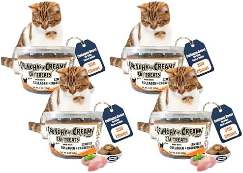 Fieldcrest Farms Nothin’ to Hide Collagen Cat Treats – Crunchy & Creamy Cat Snacks, High-Protein Healthy Treats for Skin, Coat & Joint Support, Chicken Flavor, 8 oz. Resealable Tub (Pack of 4)