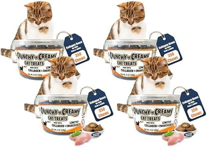 Fieldcrest Farms Nothin’ to Hide Collagen Cat Treats – Crunchy & Creamy Cat Snacks, High-Protein Healthy Treats for Skin, Coat & Joint Support, Chicken Flavor, 8 oz. Resealable Tub (Pack of 4)