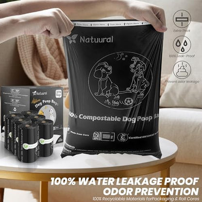 Certified Compostable Dog Poop Bags-270Bags,18Rolls (Black)