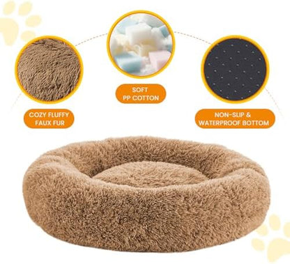 Calming Dog Bed Anti-Anxiety Donut Dog Beds for Small Medium Large Dogs,Washable Plush Fluffy Indoor Cat Kitten Round Cuddler Cushion (Brown, XX-Large)