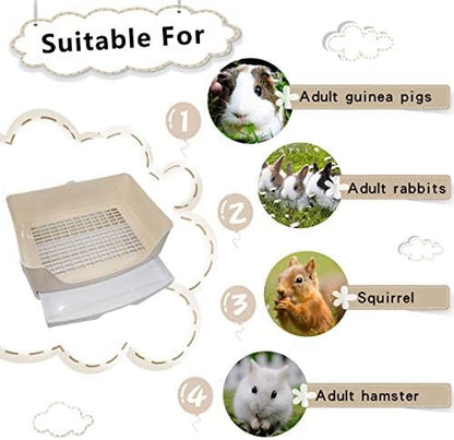 PINVNBY Large Rabbit Litter Box,Plastic Bunny Litter Pan with Drawer,Small Animals Trainer Corner Toilet Box for Adult Guinea Pigs Chinchilla Ferret Hedgehog (Brown)