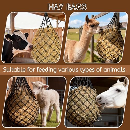 3 Pcs 47" Hay Nets for Horses with Straps & Hooks