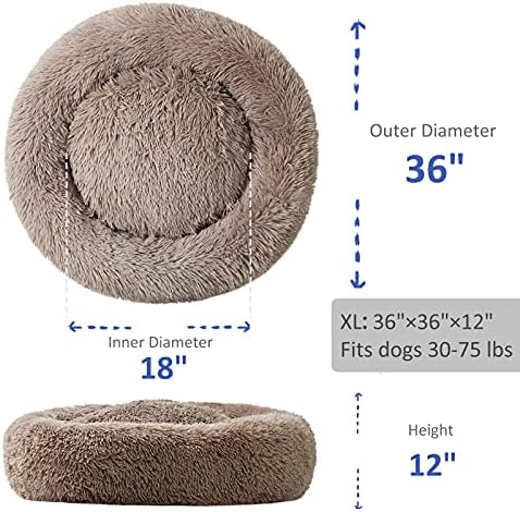 Washable Dog Round Bed - XLarge Donut Dog Bed, Comfy Calming Cuddler