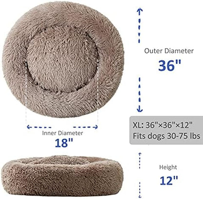 Washable Dog Round Bed - XLarge Donut Dog Bed, Comfy Calming Cuddler