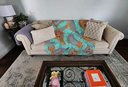 Caroline's Treasures MLM1061LQB Blue and Tan Yorkie Quilted Blanket 50x60 Artwork Pattern Quilted Throw Blanket for Bed, Couch, Sofa, Soft and Lightweight