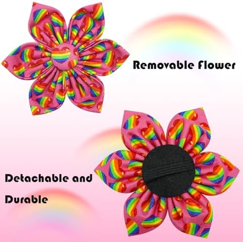 Elegant little tail LGBT Dog Collar, Rainbow Dog Collars with Flower Puppy LGBT for Pride Month Pet Flower Holiday Pet Sturdy Dog Girl Boy Adjustable Dog Collar for X-Small Dogs