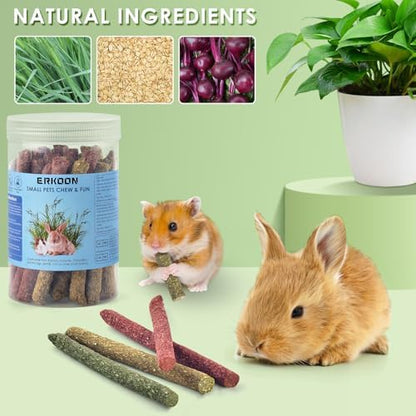 ERKOON 114Pcs Rabbit Chew Toys Timothy Hay Sticks, Guinea Pig Toys for Teeth Natural Molar Sticks Rabbits Treats for Bunnies, Chinchilla, Guinea Pigs, Gerbil, Hamster