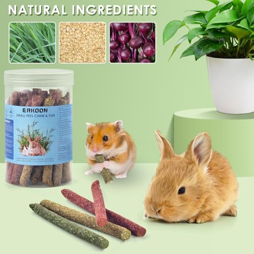 ERKOON 114Pcs Rabbit Chew Toys Timothy Hay Sticks, Guinea Pig Toys for Teeth Natural Molar Sticks Rabbits Treats for Bunnies, Chinchilla, Guinea Pigs, Gerbil, Hamster