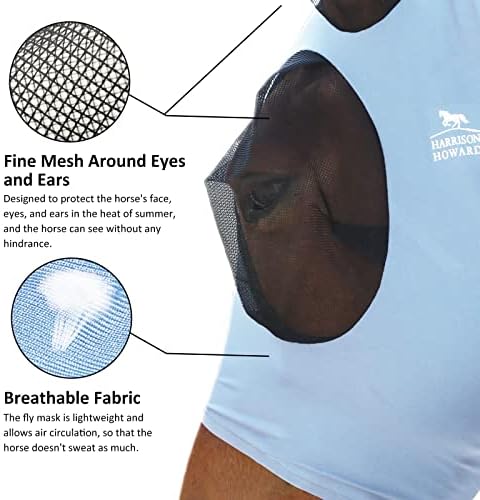 Harrison Howard Super Comfort Stretchy Fly Mask Large Eye Space with UV Protection Soft on Skin with Breathability ICY Blue L Full Size