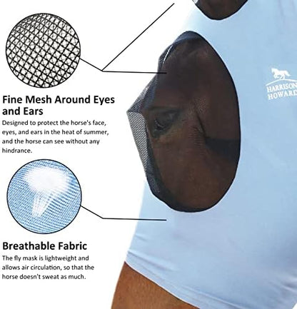 Harrison Howard Super Comfort Stretchy Fly Mask Large Eye Space with UV Protection Soft on Skin with Breathability ICY Blue L Full Size