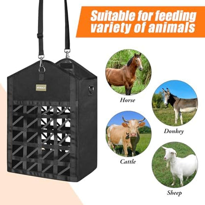 Dual Purpose Feed Horse Hay Bags, 2 Pack Large Black Oxford Fabric