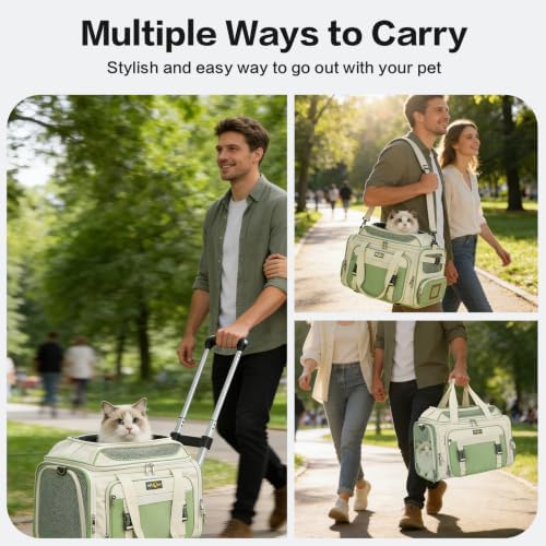 Cozy Cruiser Pet Carrier with Wheels for Small Dog and Cat,TSA Airline Approved, Expandable Space, Soft-Sided & Collapsible Design,4-Wheeled Rolling Travel Bag with Telescopic Handle