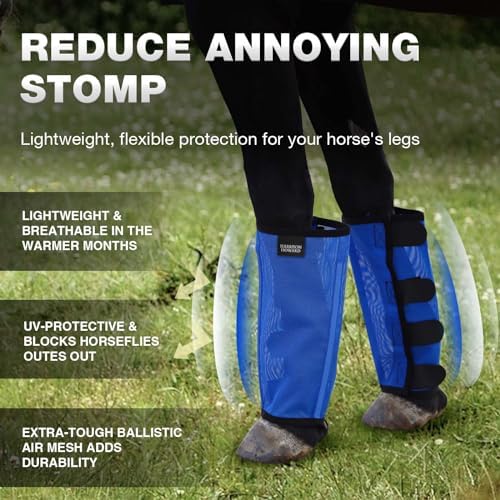 Harrison Howard Loose-Fitting Horse Fly Leggings Breathable, Tear-Resistant Fine Mesh Leg Guards Stay-on Comfortable Fly Boots (Set of 4) Blue Mini