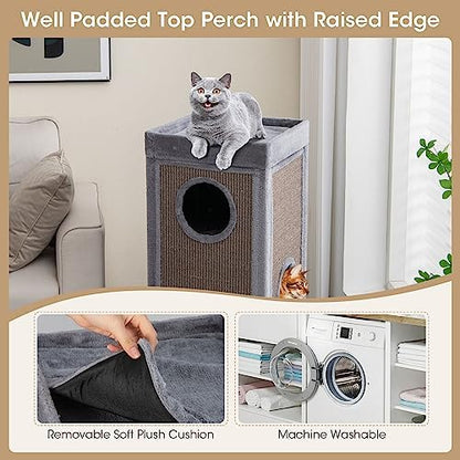 Tangkula 4 Story Cat Tree Condo, 39 Inch Multi-Layer Cat House with Sisal Scratch Pad, 3 Hideaways, Removable Soft Top Plush Bed, Barrel-Shaped Pet House Tower for Indoor Cats, Modern Cat Furniture