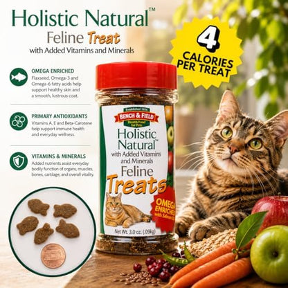 Bench & Field Holistic Natural Healthy Kitty Cat Treats | Crunchy Fish-Shaped Bites | Delicious Seafood Flavored Snack, 3-Ounce (Pack of 4 Bottles)