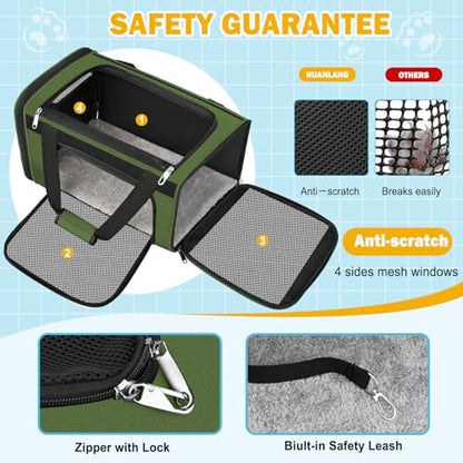 HUANLANG Large Cat Carrier Soft Sided Travel Pet Carrier Airline Approved