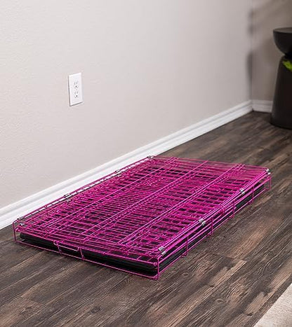 Internet's Best Wire Dog Crate for Dogs - Double Door Metal Steel Crate, Indoor Folding & Collapsible Cage, Secure & Durable, Portable Travel Kennel, Ideal for Home Use - Pink, 36 Inches