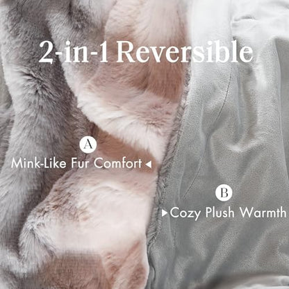 Madison Park Zuri Faux Fur Reversible Throw Blanket, 50 x 60 in, Blush/Grey