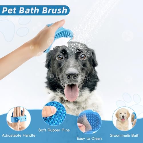 Dog Brush Dog Grooming Kit 6PCS Dog Brush for Shedding-Dog Brushes for Grooming, Dematting Comb for Dogs, Cat Nail Clipper with Nail File, Flea Comb, Bath Brush(Blue)