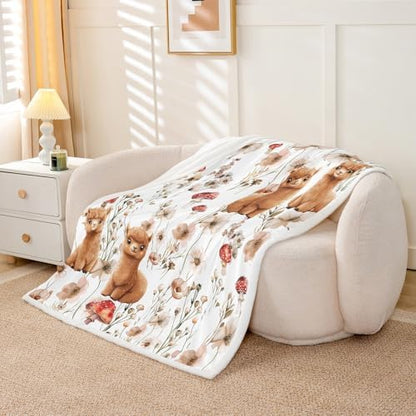 Erosebridal Kids Llama Alpaca Blanket Throw 50"x60",Kawaii Mushroom Blankets and Throws for Girls Boys,Wildlife Animal Print Fleece Blanket Farmhouse Floral Sherpa Blanket for Bed Couch Decor