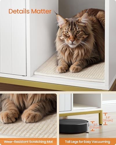 Feandrea Cat Litter Box Enclosure, with Scratching Mat, Tall Legs